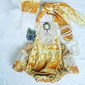 Velvet and lace handcrafted romper 12 month NWT